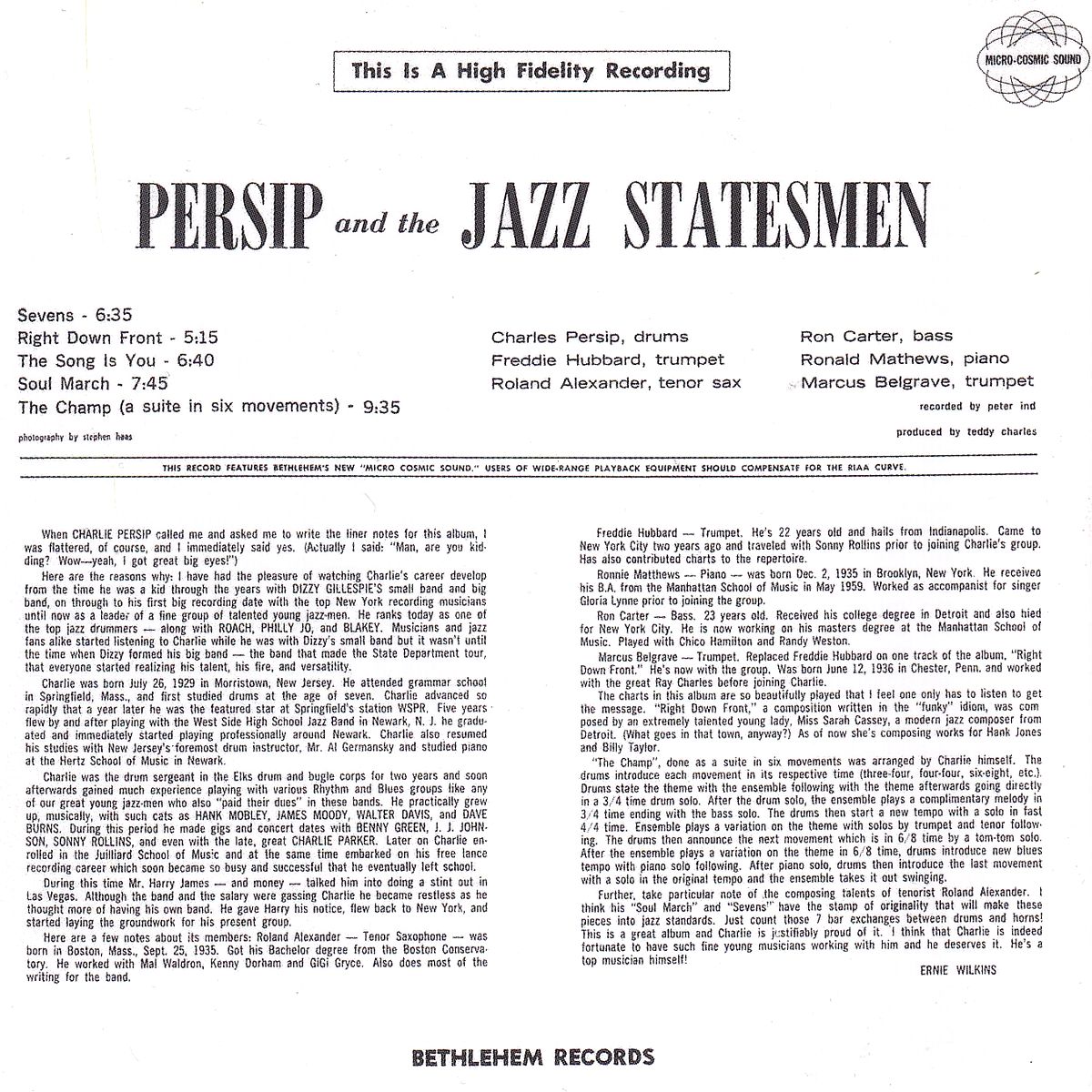 CHARLES PERSIP and the JAZZ STATESMEN - CHARLIE PERSIP