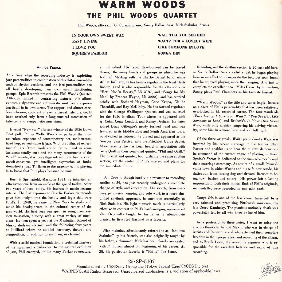 WARM WOODS - THE PHIL WOODS QUARTET