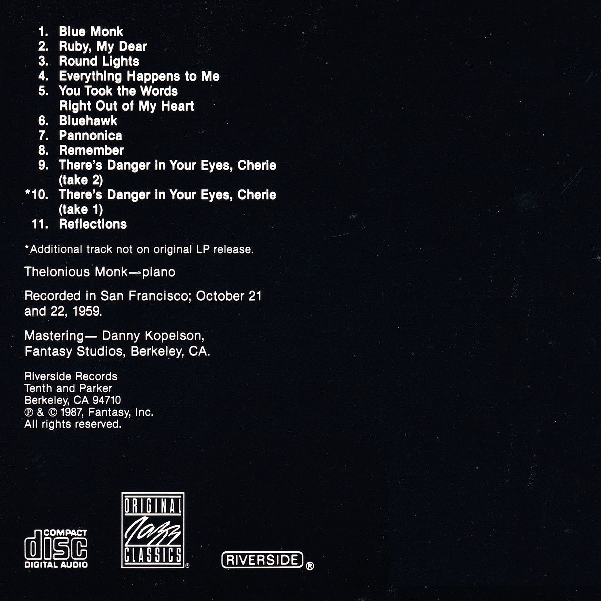 THELONIOUS ALONE IN SAN FRANCISCO - THELONIOUS MONK