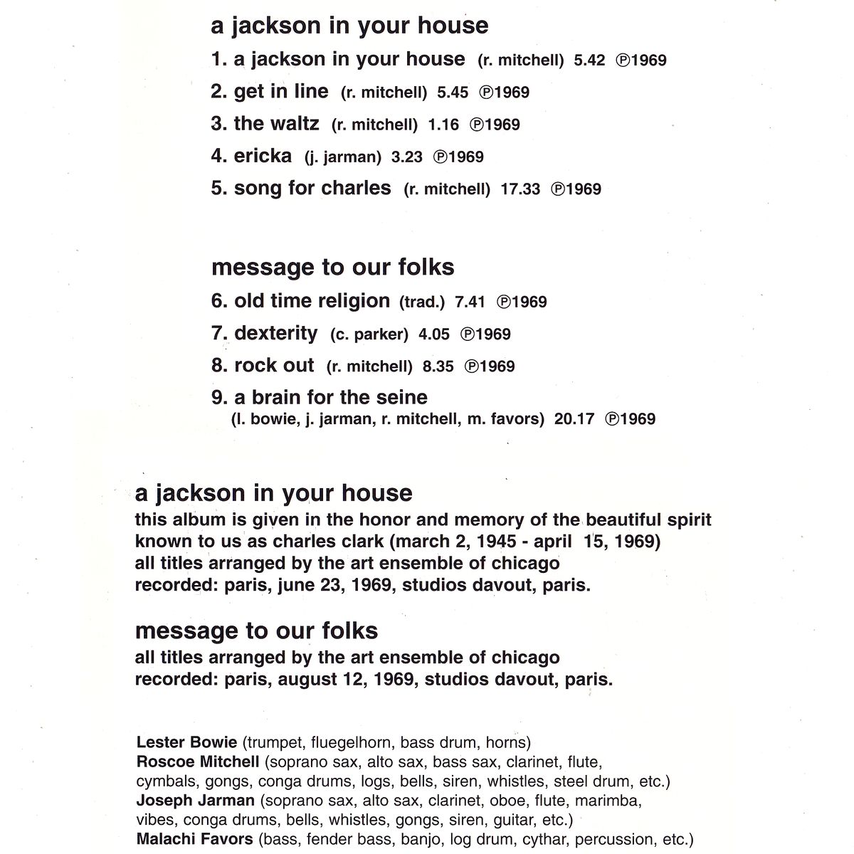 A JACKSON IN YOUR HOUSE/MESSAGE TO OUR FOLKS - ART ENSEMBLE OF CHICAGO